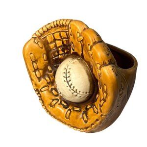 Patmar Baseball Glove Ceramic Vase Planter Pen Holder Handpainted Sports Vintage